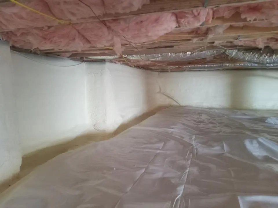 Crawl space encapsulation with closed-cell spray foam for Roof Leak Repair in Caledonia